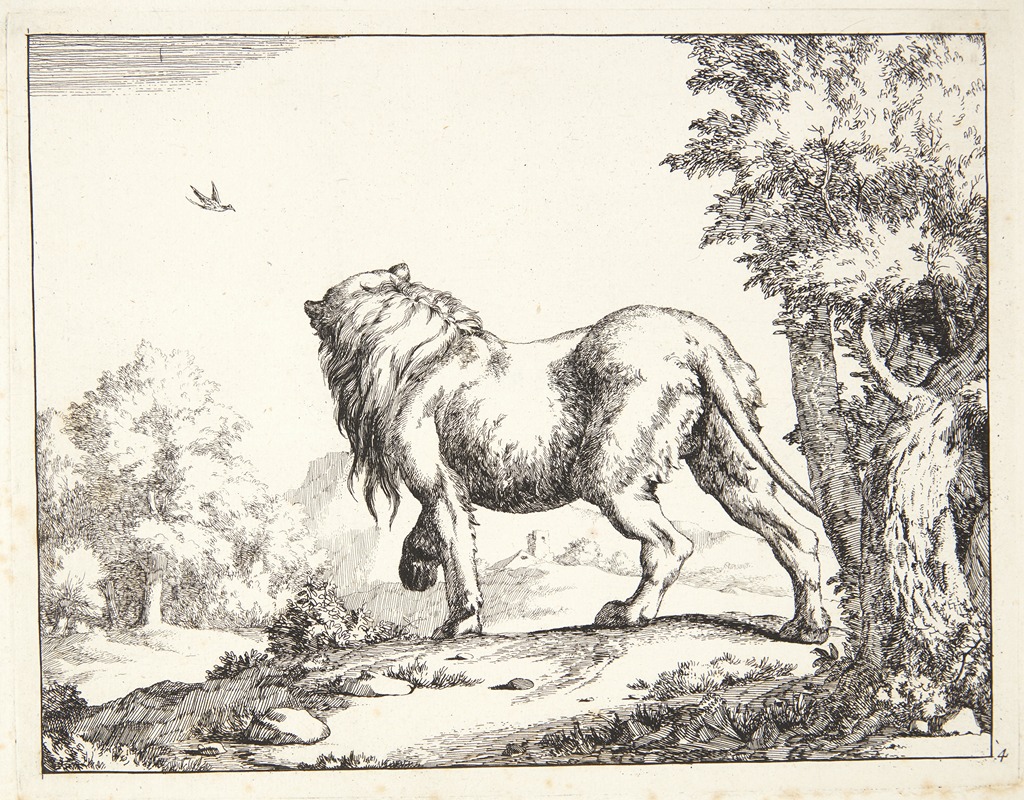 Stående løve, set bagfra by Marcus de Bye, 1664 — digital art print download