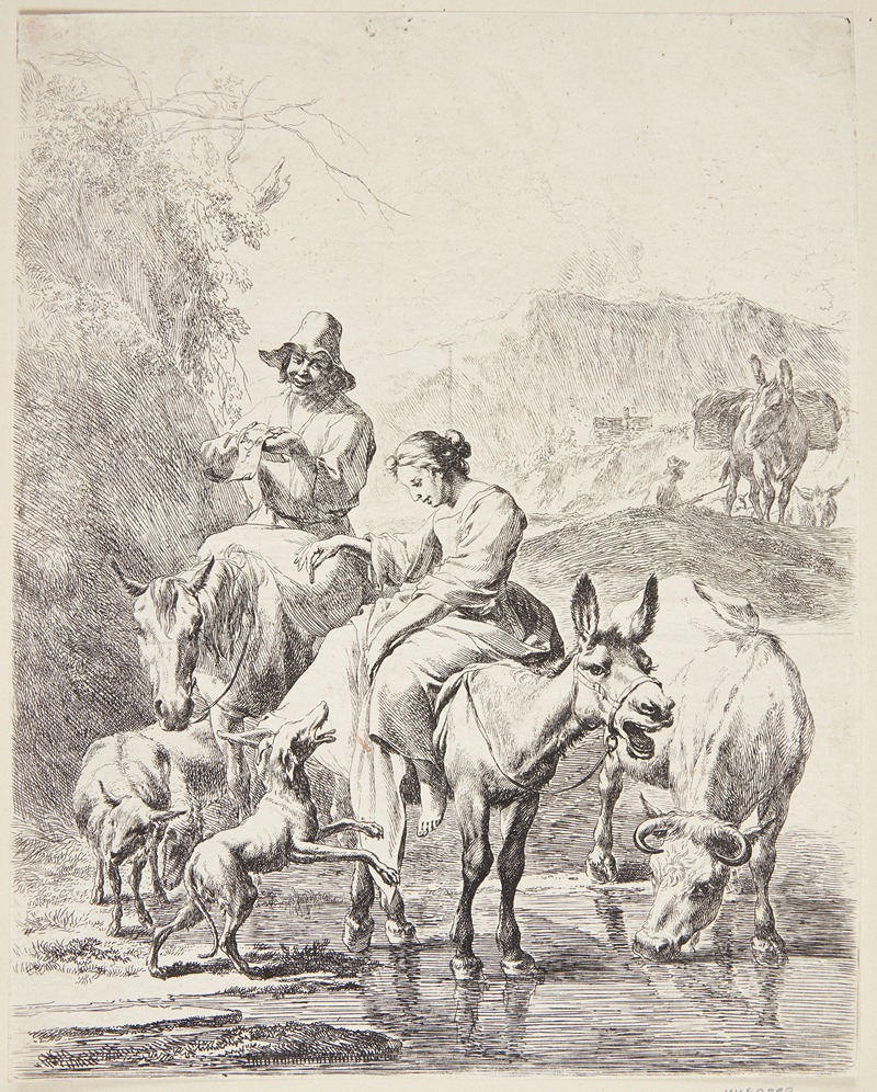 Hyrdinde på et æsel by Николаес Питерсз. Берхем, 1655 — digital art print download