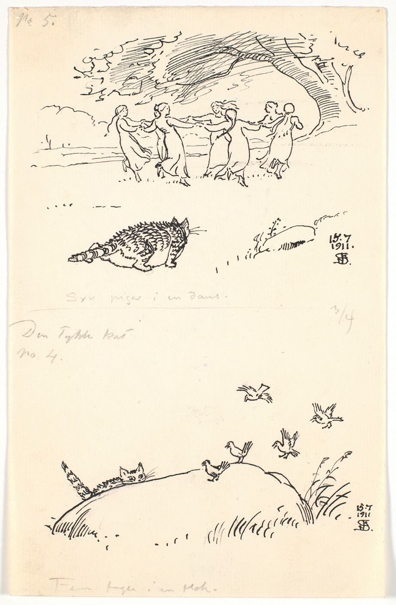 To udkast til Den tykke kat by Нильс Сковгорд, 1911 — digital art print download