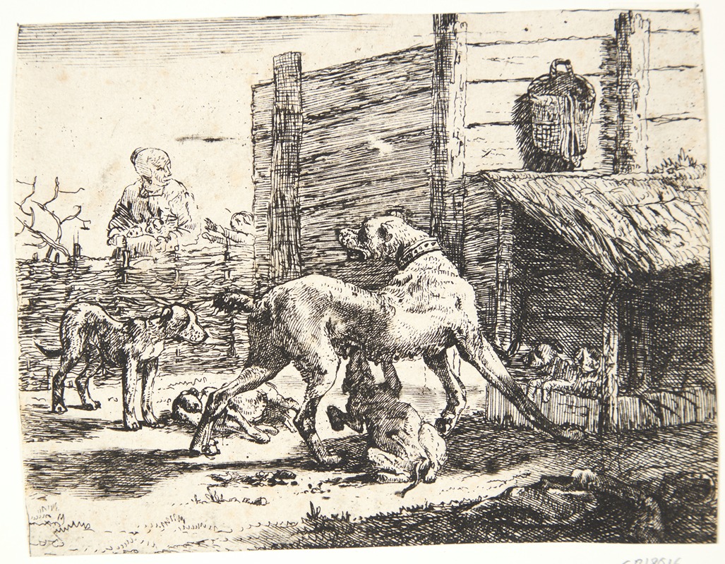 En tæve med hvalpe by Paulus van Hillegaert II, 1654 — digital art print download