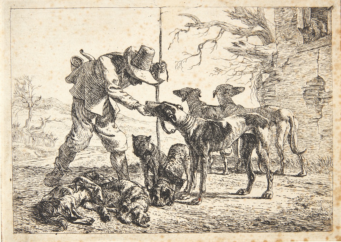Jæger med syv hunde by Питер ван Лаер, 1638 — digital art print download