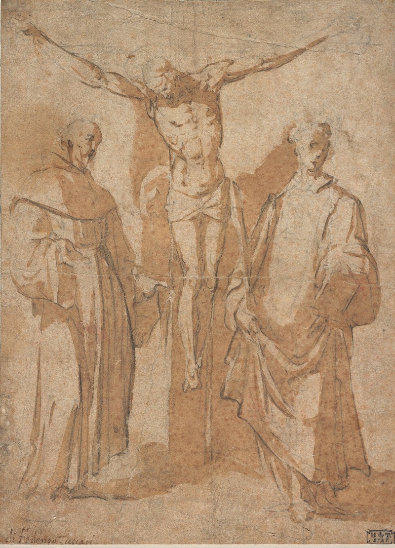 Den korsfæstede Kristus mellem to helgener by Sebastiano Vini — digital art print download