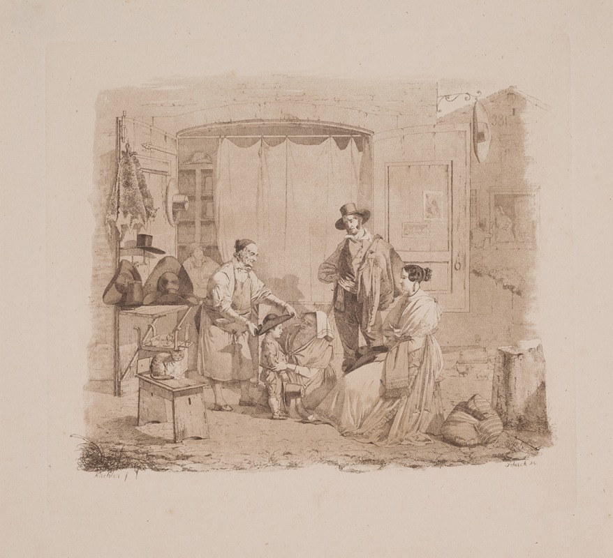 Scene foran en romersk hattemagerbutik — Sophus Schack