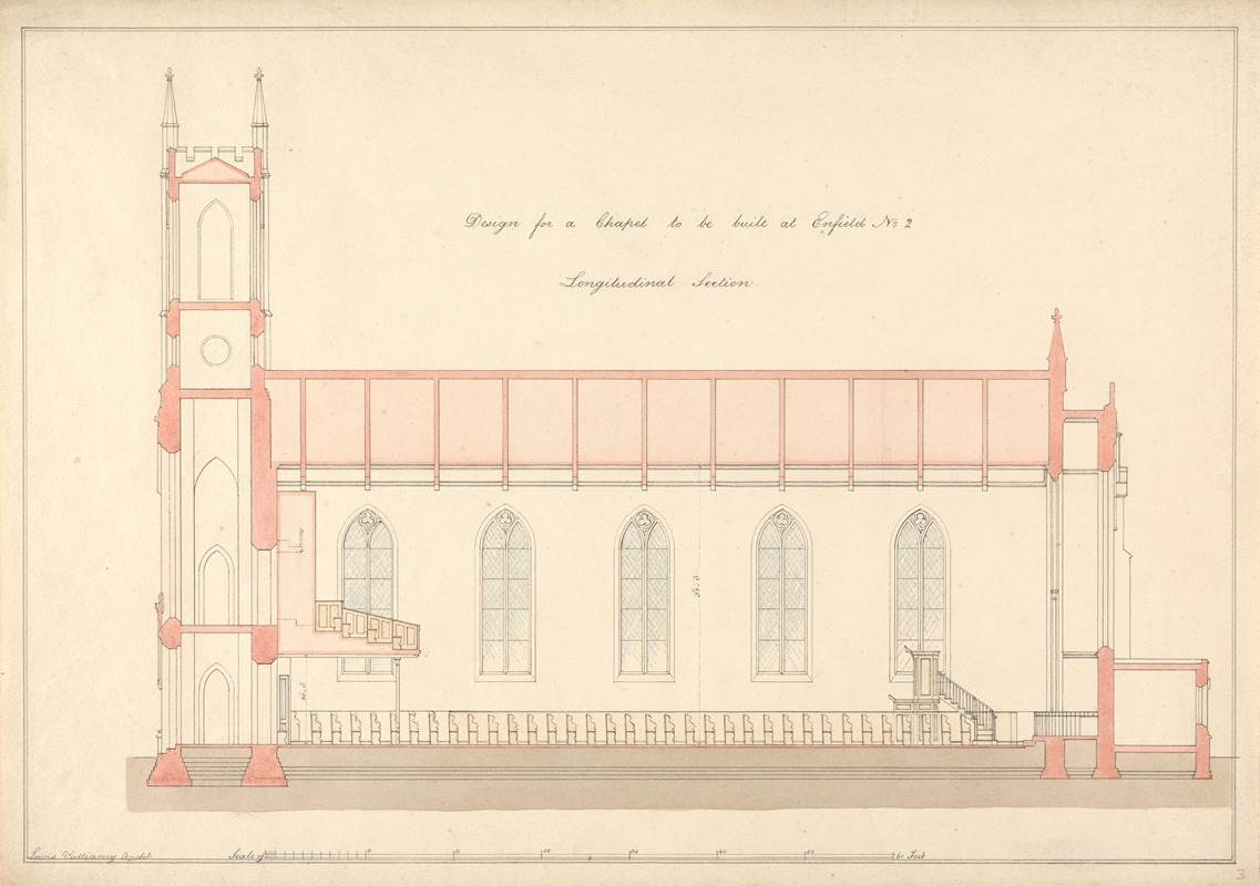 Design for a Chapel at Enfield; Longitudinal Section. by Льюис Вуллиами — digital art print download
