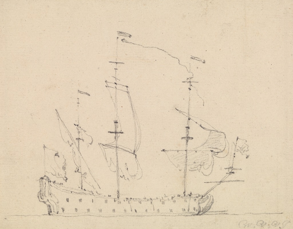 A Three Mast Warship by Willem van de Velde the Younger — digital art print download