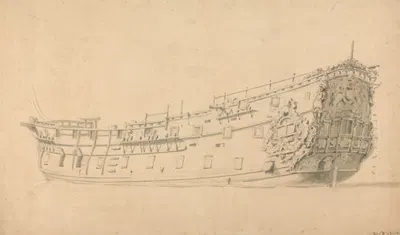 An English Man-of-War, Port View from the Stern by Виллем ван де Вельде младший — digital art print download