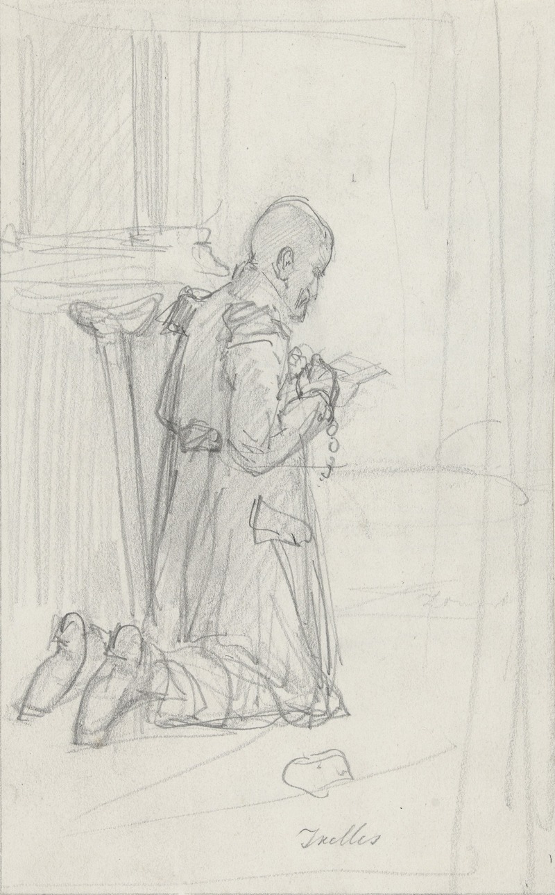 Knielende man, biddend in een kerk — August Allebé