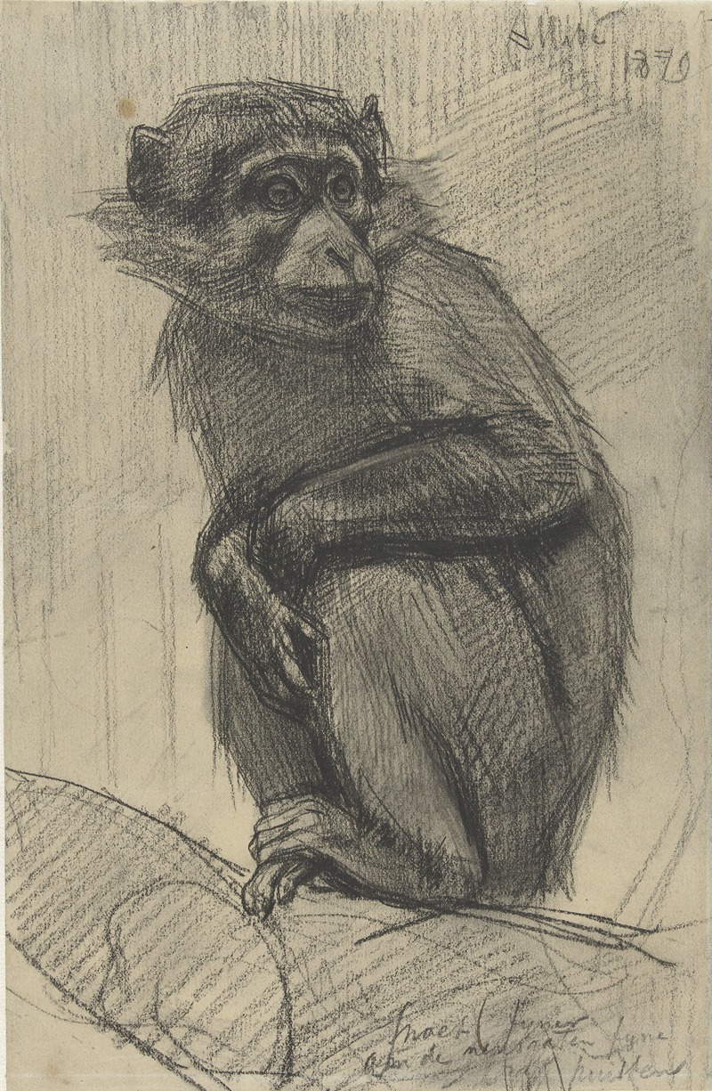 Monkey on a Branch by Огюст Аллебе, 1879 — digital art print download