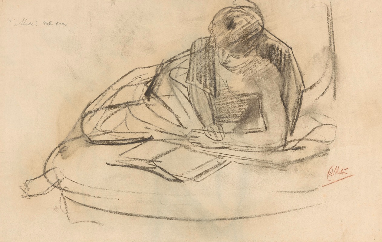 Rustend model, lezend op een sofa by Огюст Аллебе, 1848 - 1927 — digital art print download