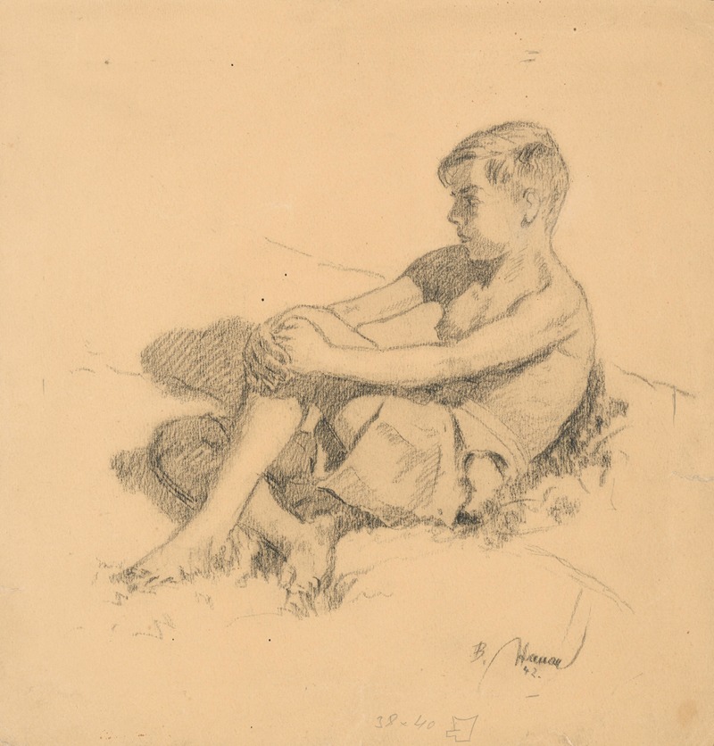 Study of a Seated Boy by Богумил Ганак, 1942 — digital art print download