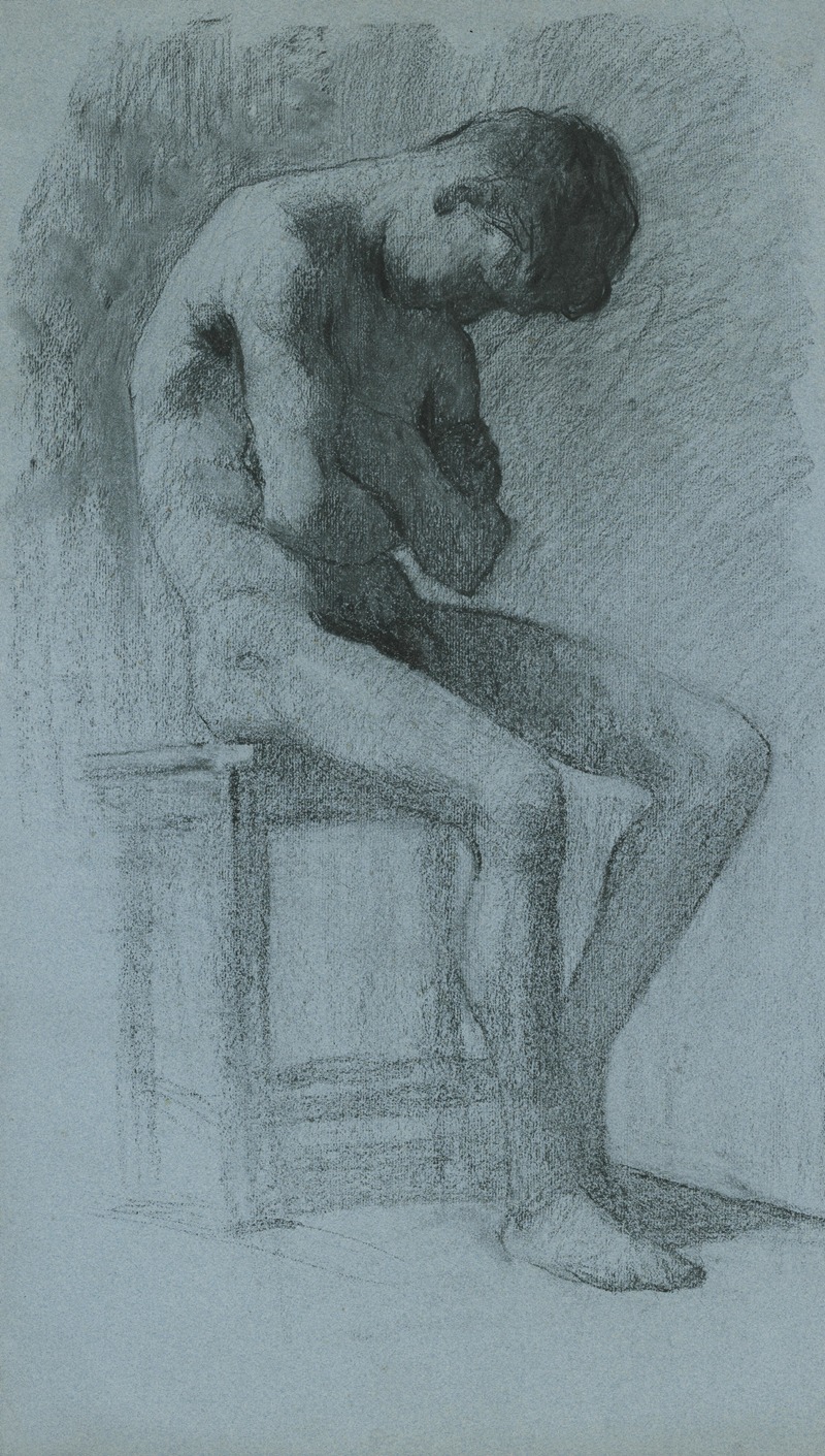 Sediaci mužský akt — Elemír Halász-Hradil