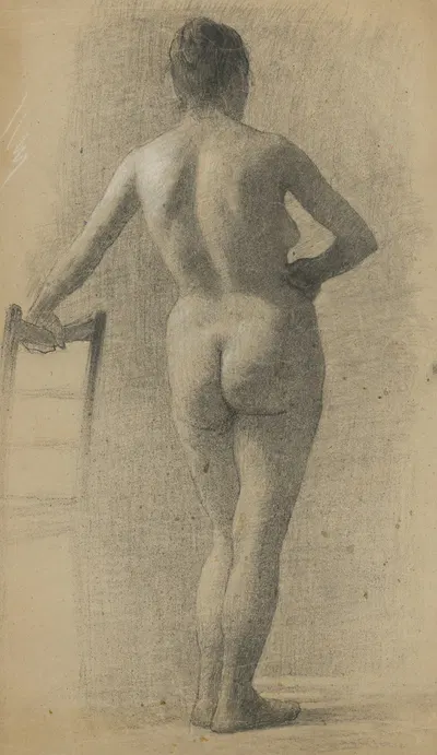 Stojaci ženský akt zo zadu by Elemír Halász-Hradil, 1895–1900 — digital art print download