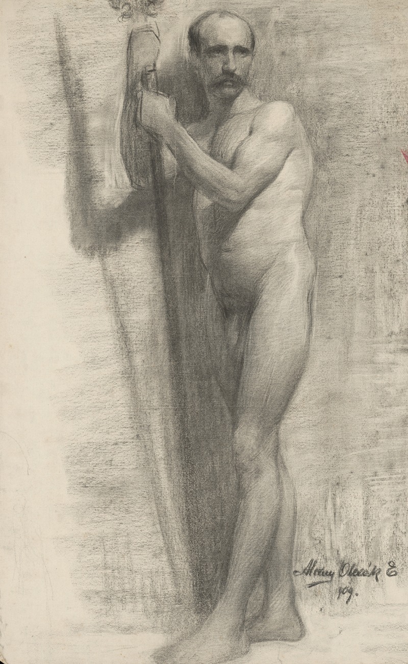 Study of a Man Leaning on a Stick by Эмиль Алексай-Олекшак, 1909 — digital art print download