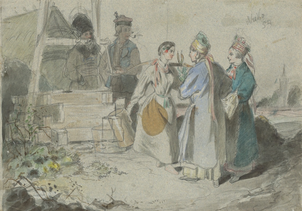 Meeting at a Well by Фридрих Карл фон Шейдлин, 1854 — digital art print download