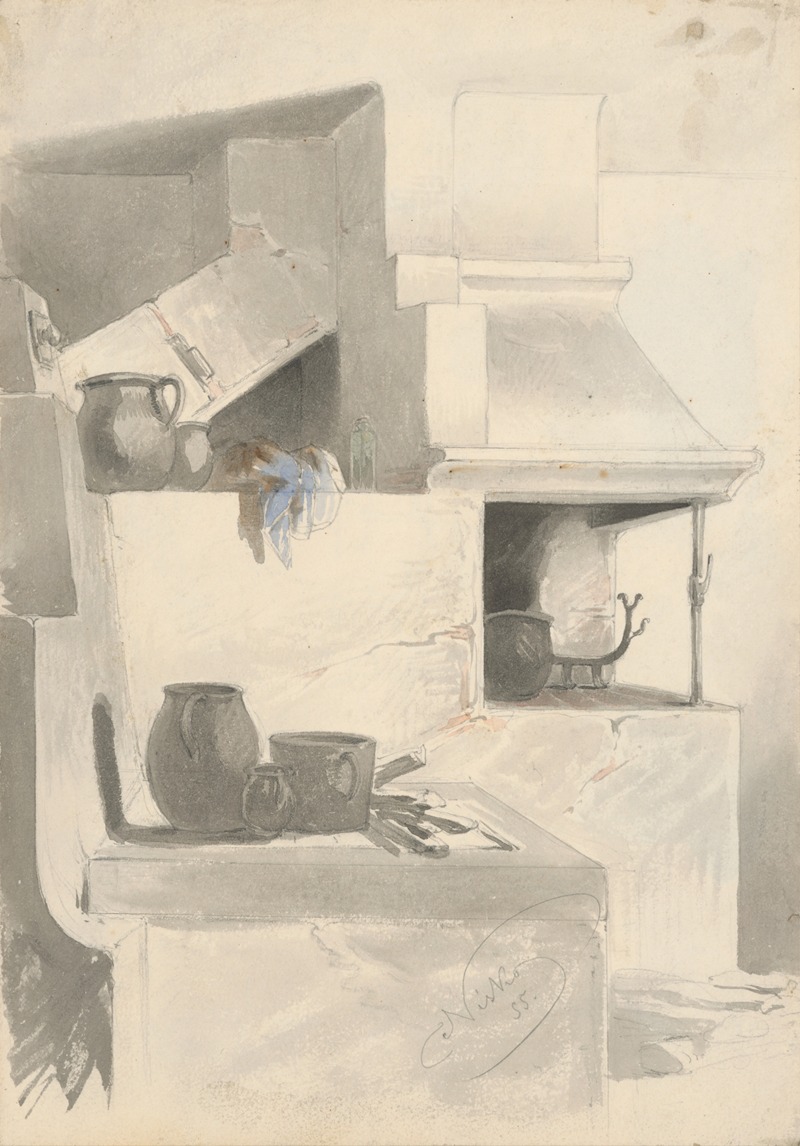 Sketch of Fireplace with Kitchen Utensils — Friedrich Carl von Scheidlin