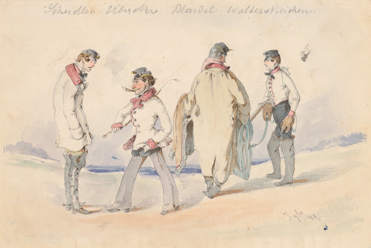 Study of Four Men in Military Uniforms — Friedrich Carl von Scheidlin