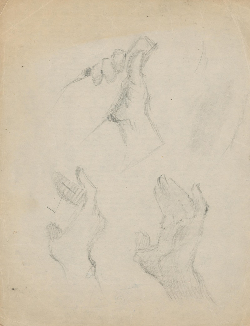 Hands Study and Hands Holding a Bottle by Gustáv Mallý — digital art print download