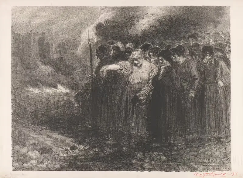 Menigte aan de rand van een verwoeste stad — Henry de Groux