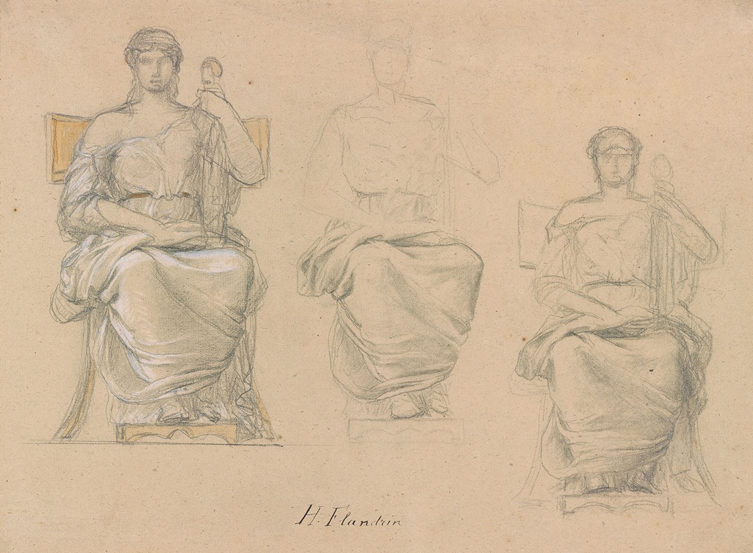 Three Studies of a Classical Figure by Жан-Ипполит Фландрен — digital art print download