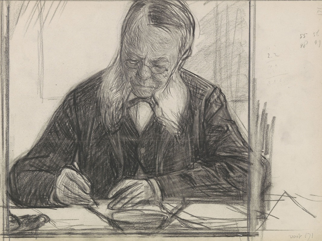 Portret van J.C. van Deventer, schrijvend — Jan Veth
