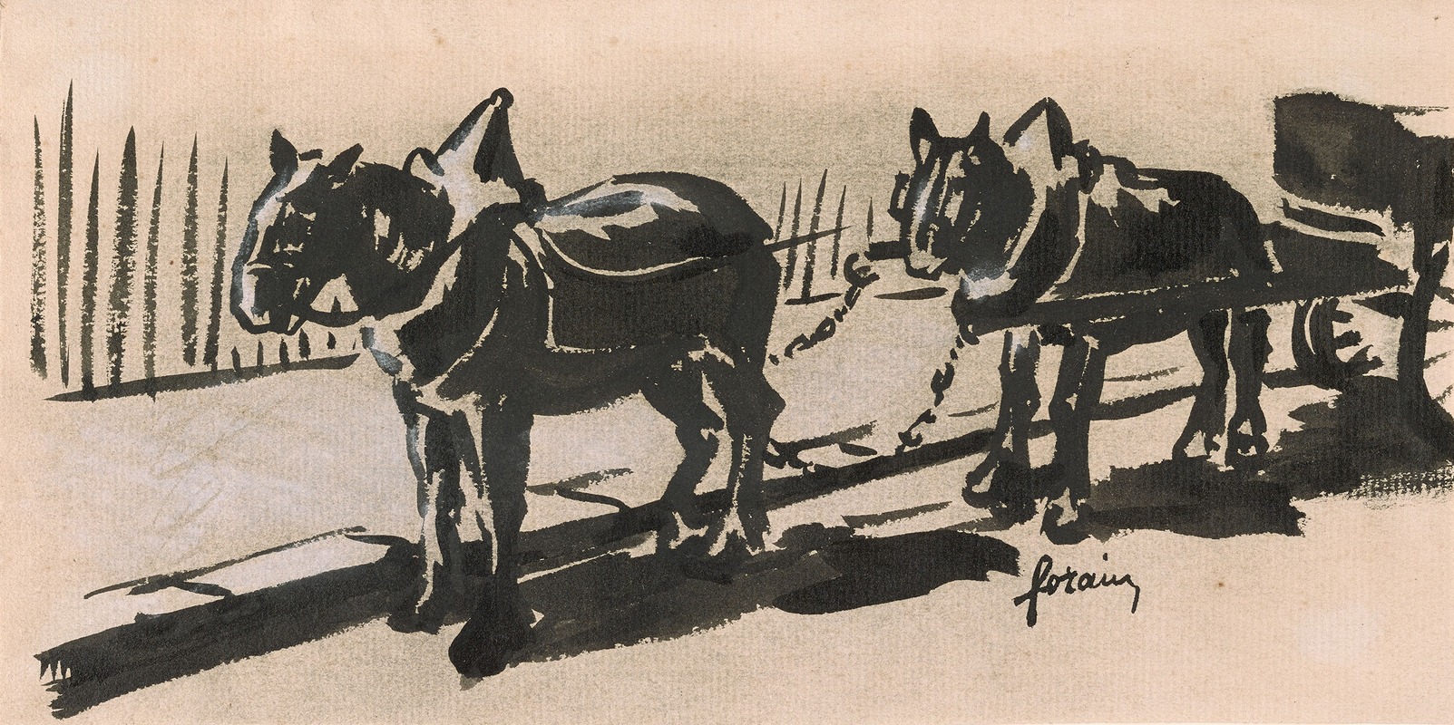 Two Horses Pulling a Cart by Жан-Луи Форайн — digital art print download