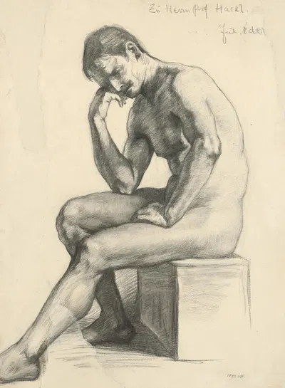 Štúdia sediaceho mužského aktu by Július Éder, 1816 — digital art print download