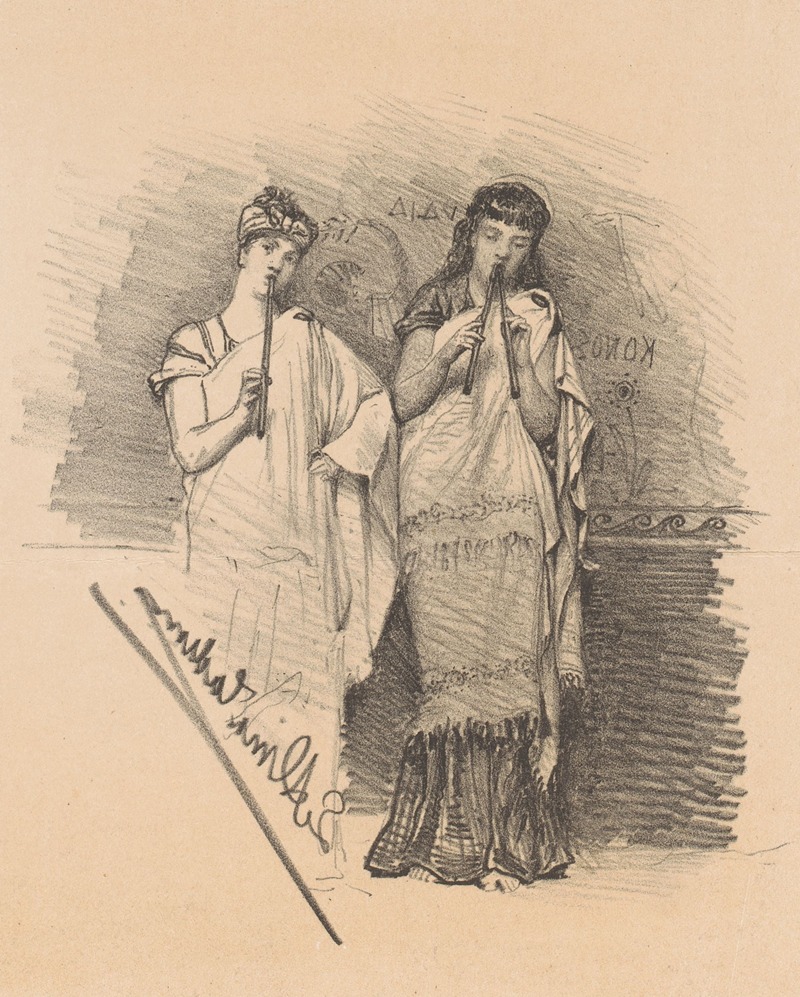 Twee vrouwen blazen op fluiten — Lawrence Alma-Tadema