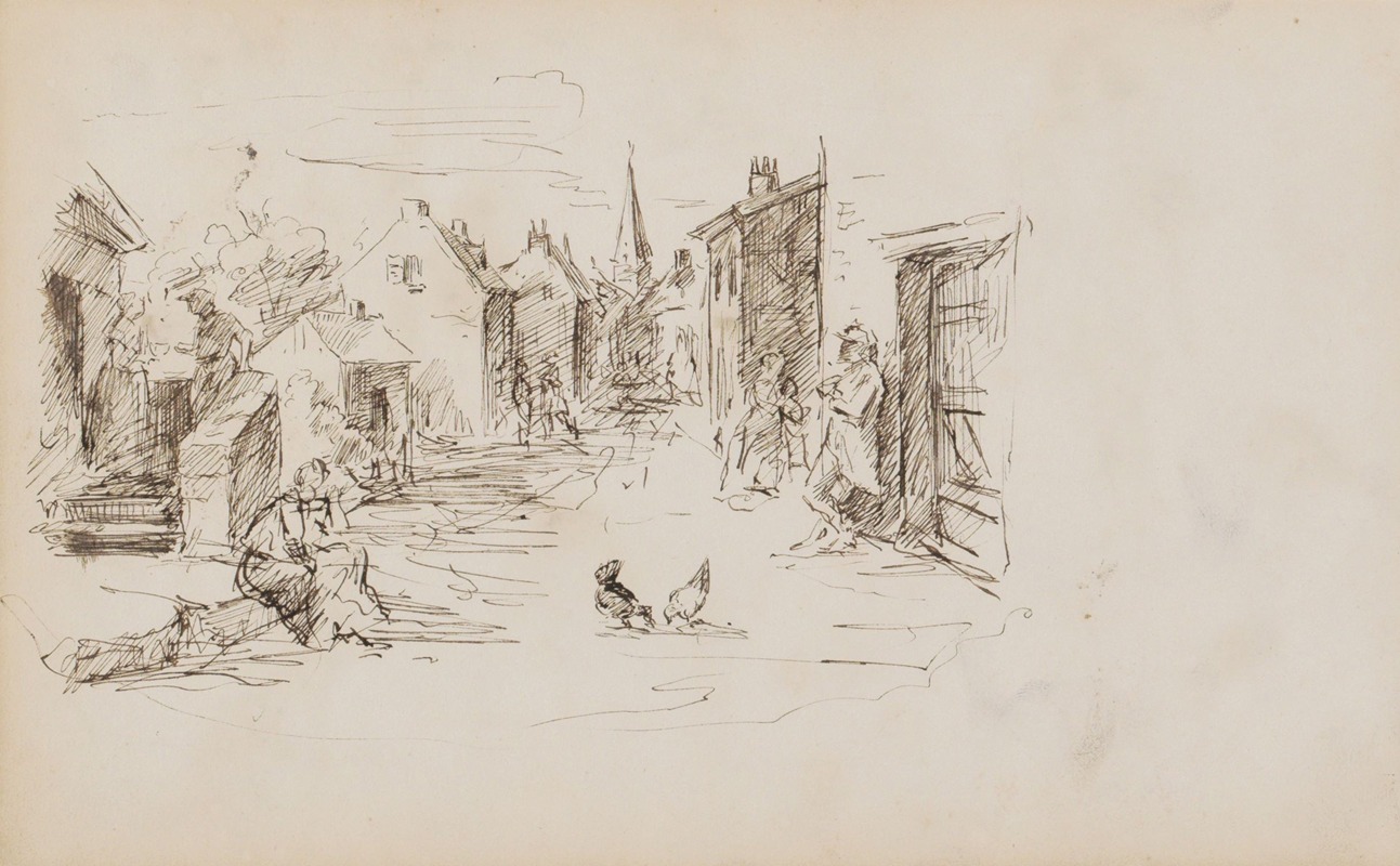 Dorpsstraat met figuren by Мариус Бауэр, 1880 — digital art print download