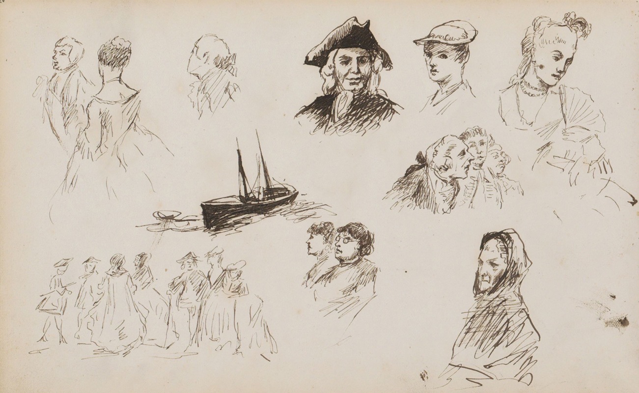 Figuurstudies en een zeilschip — Мариус Бауэр