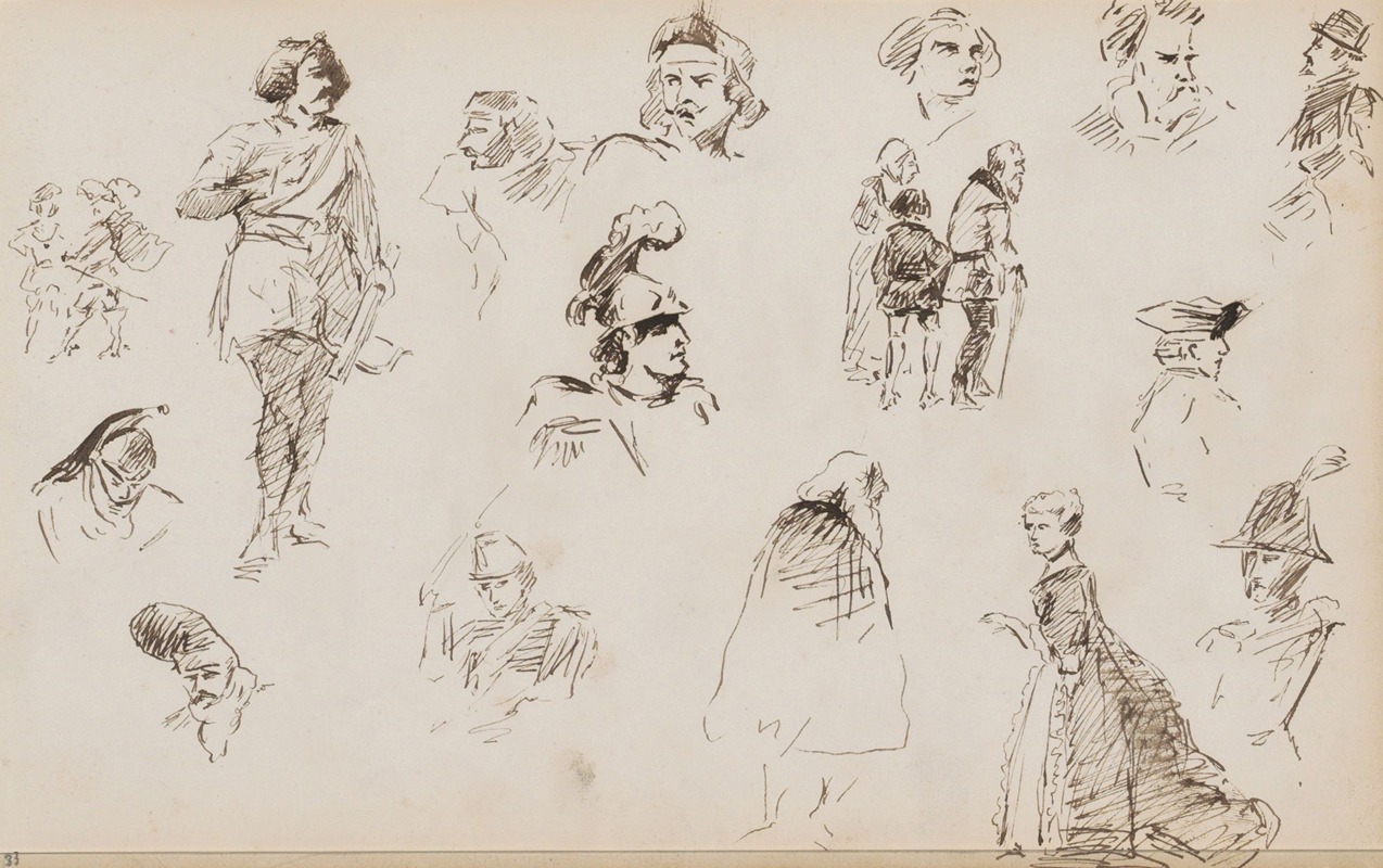 Figuurstudies, onder andere met een boogschutter by Мариус Бауэр, 1880 — digital art print download