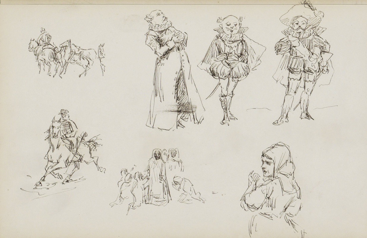 Studieblad, onder andere met karikaturen — Marius Bauer