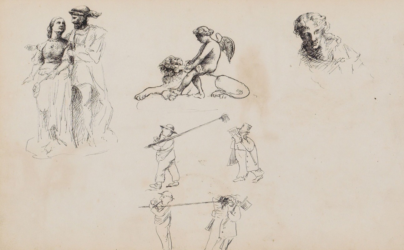 Studieblad, onder andere met karikaturen — Marius Bauer