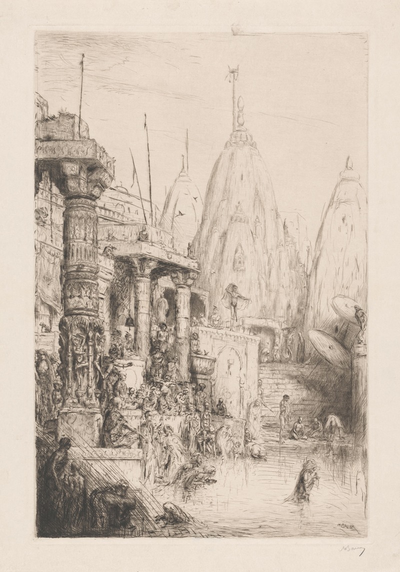 Tempel met figuren aan de Ganges — Мариус Бауэр