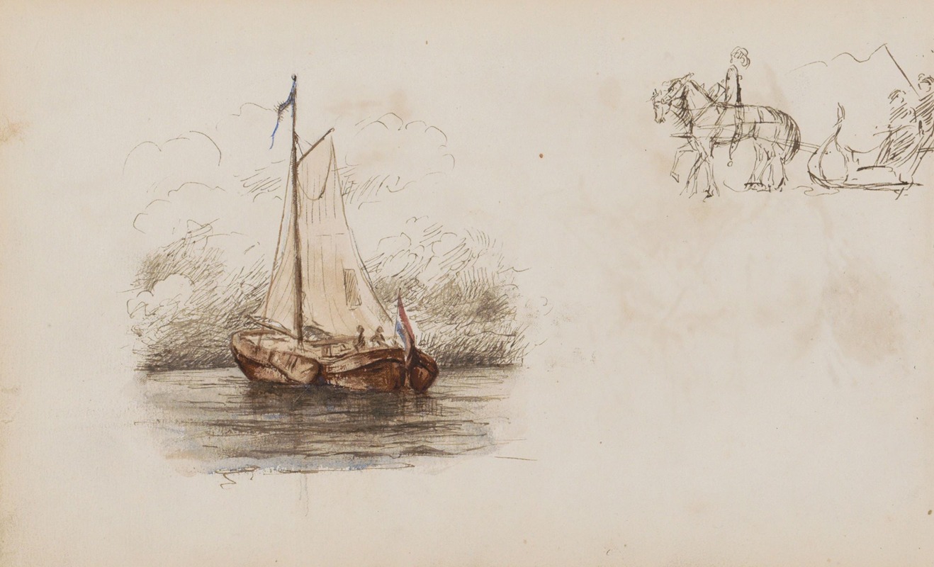 Zeilschip en ruiter met koets by Мариус Бауэр, 1880 — digital art print download