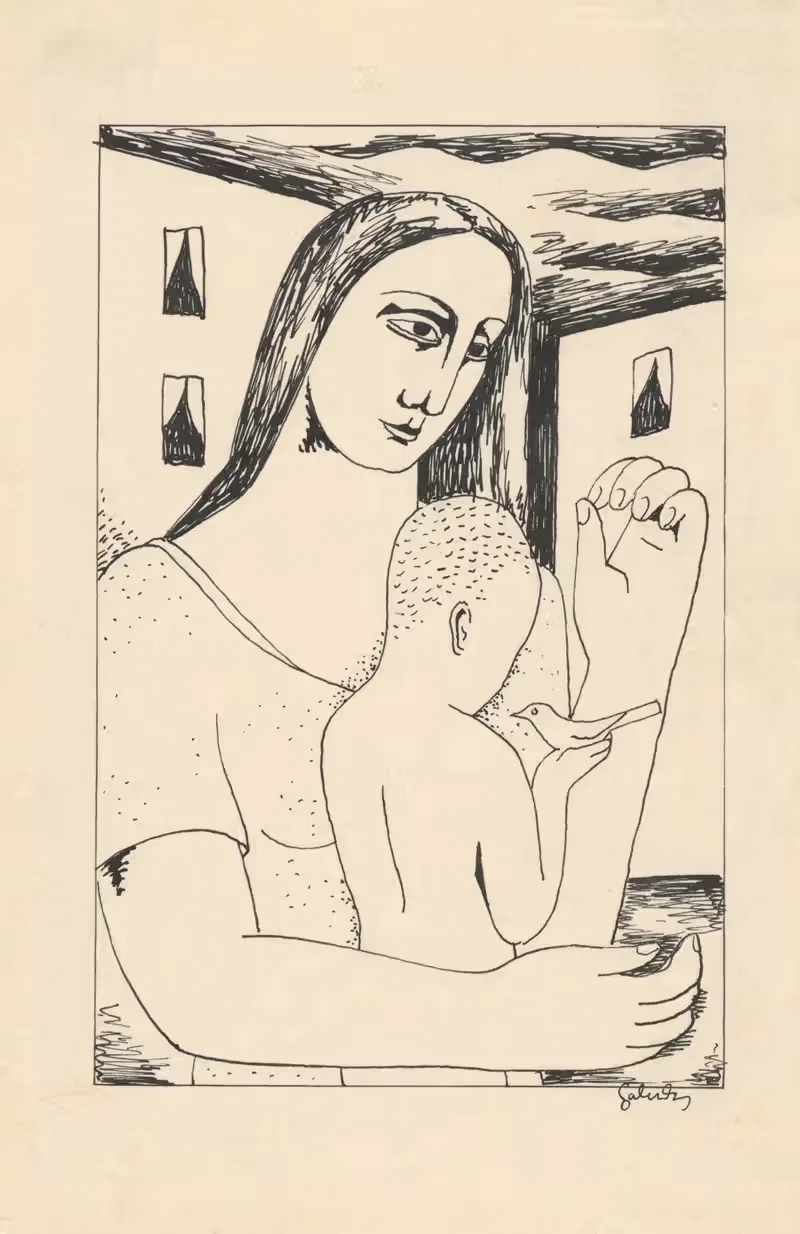 Mother and Child Playing with a Bird — Mikuláš Galanda