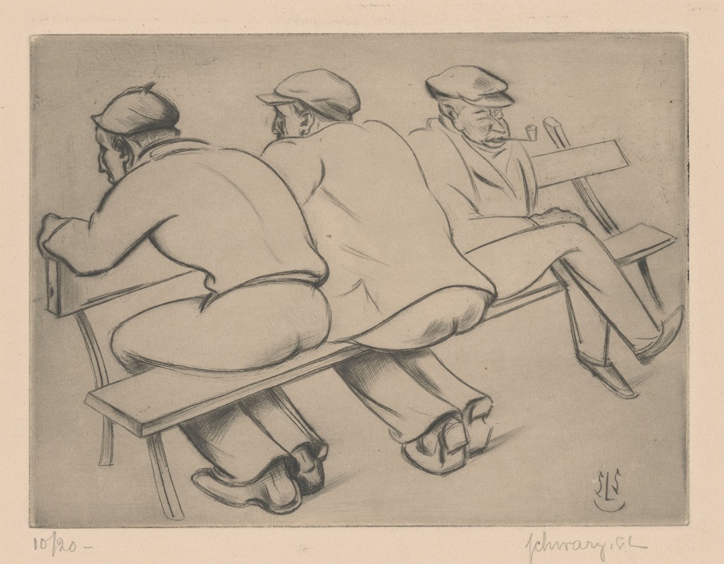 Drie mannen op een bank by Мамми Шварц, 1886 - 1931 — digital art print download