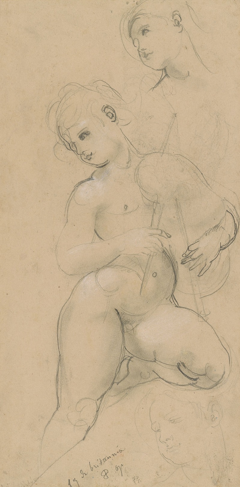 Three Studies of a Nude Holding a Bagpipe — Paul-Jacques-Aimé Baudry