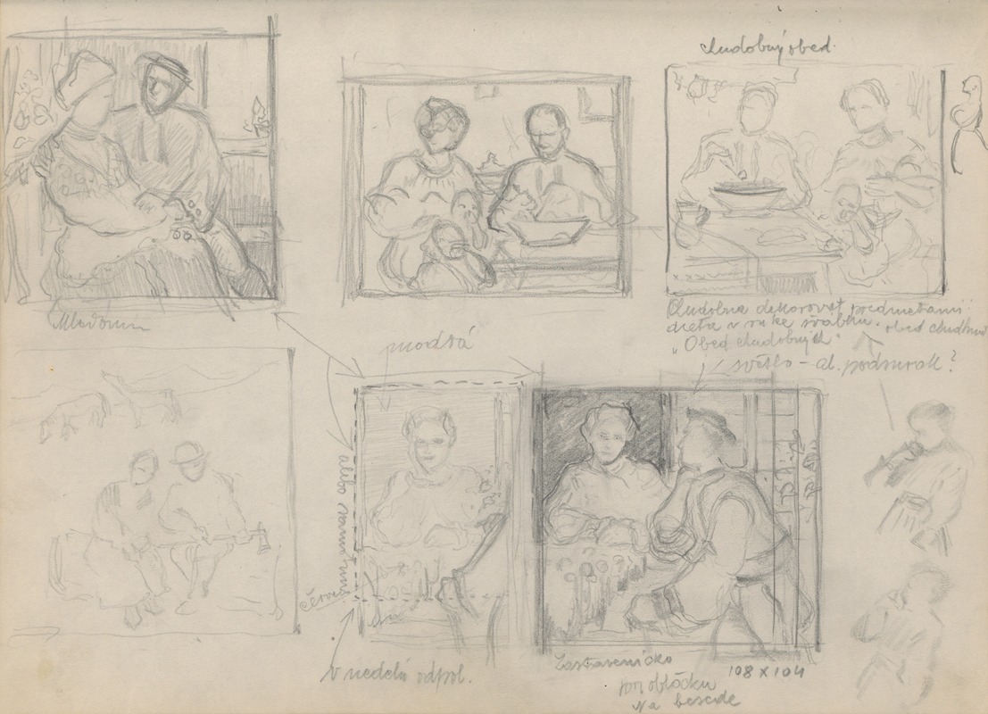 Náčrtník s figur. štúdiami – Chudobný obed by Штефан Полкораб, 1930–1939 — digital art print download
