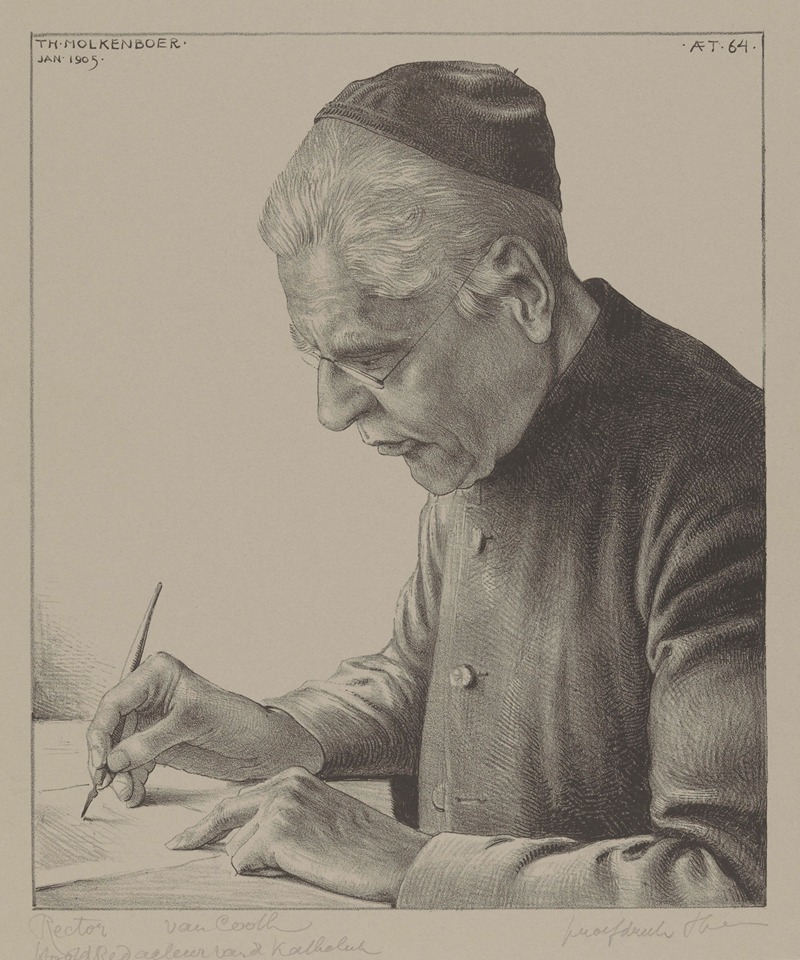 Portret van A.M.C. van Cooth schrijvend — Theo Molkenboer