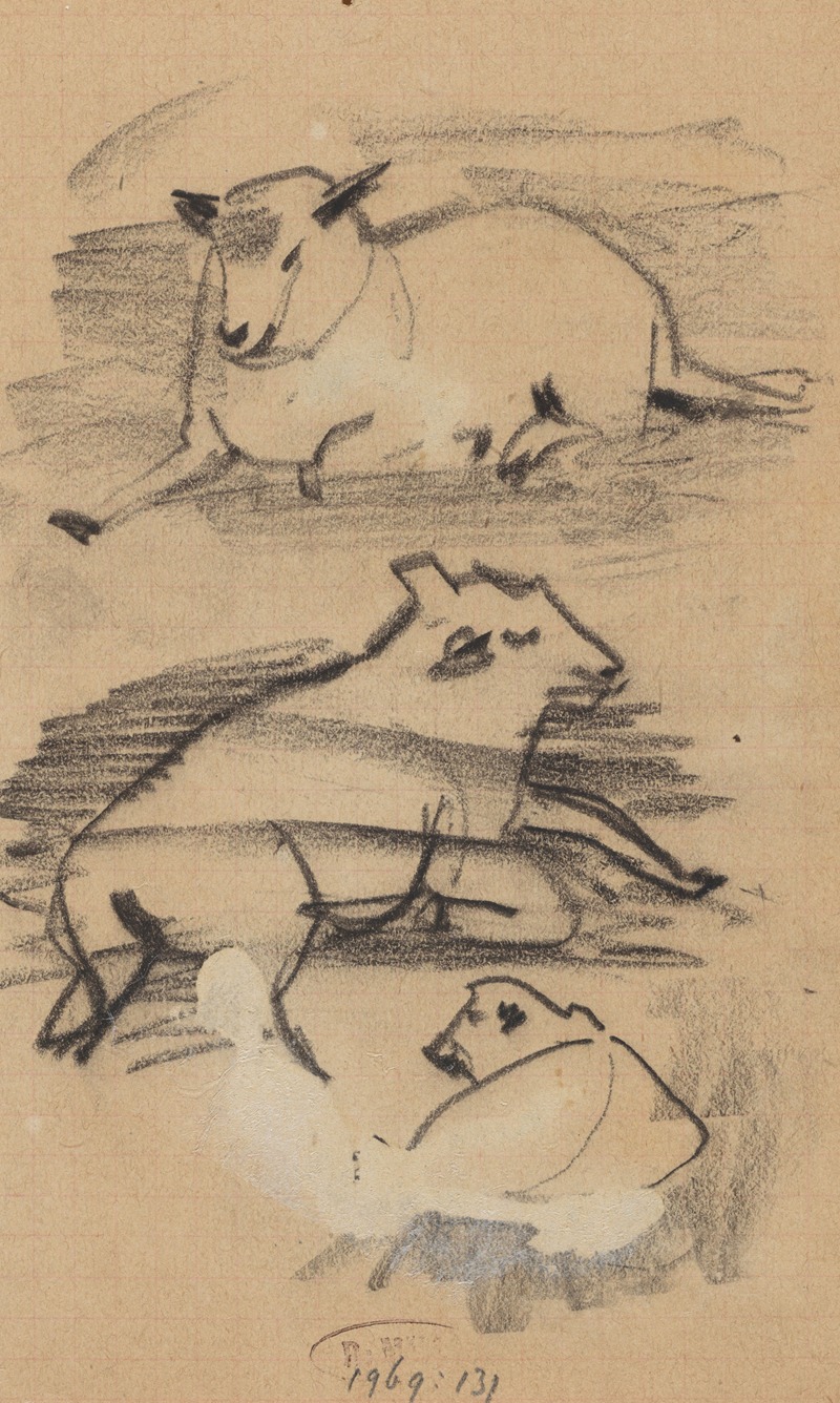 Drie studies van een schaap by Тео Нивенхейс, 1876 - 1951 — digital art print download