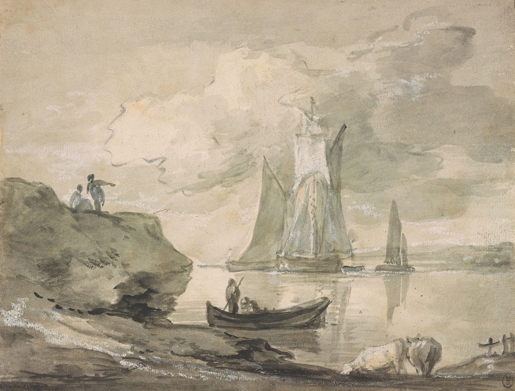Coastal Scene with Shipping, Figures, and Cows — Thomas Gainsborough