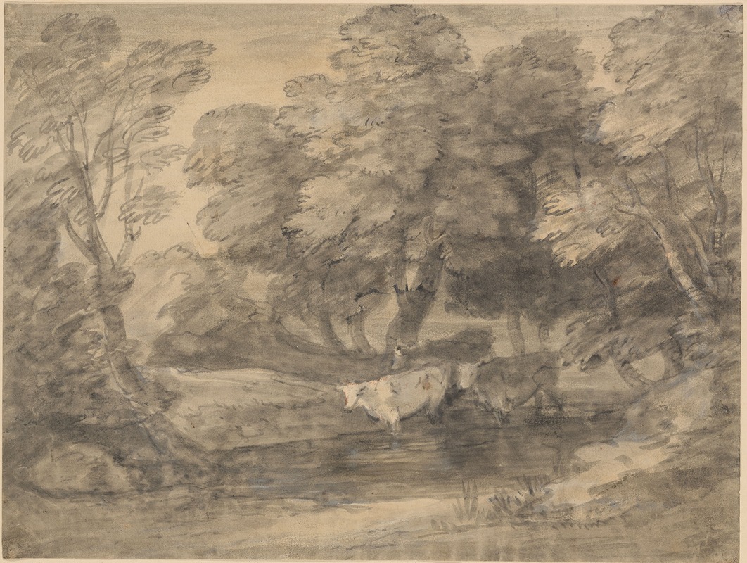 Wooded Landscape with Cows in a Pool — Thomas Gainsborough