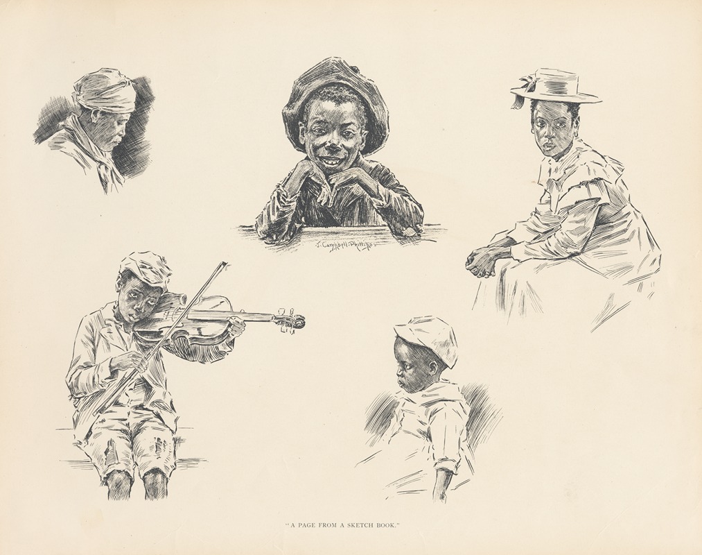 A page from a sketch book by J. Campbell Phillips, 1899 — digital art print download