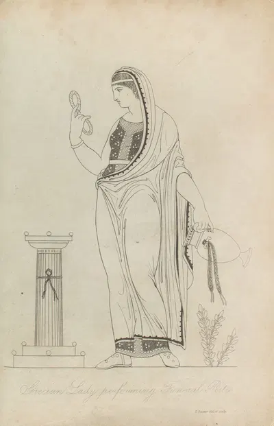 Grecian lady performing funeral rites by Thomas Baxter, 1814 — digital art print download