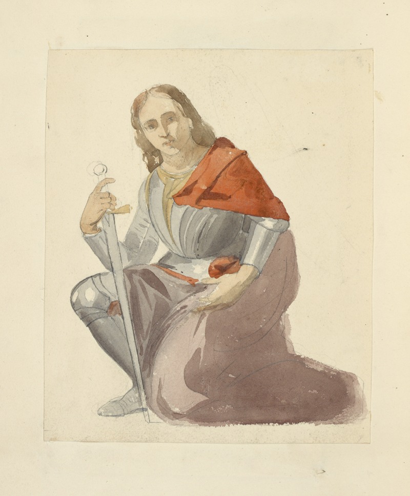 Knight with sword kneeling by Stewart Watson, 1840 — digital art print download