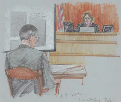 Warren Jeffs, seated before a judge during his trial for child abuse by Brigitte Woosley, 2011 — digital art print download