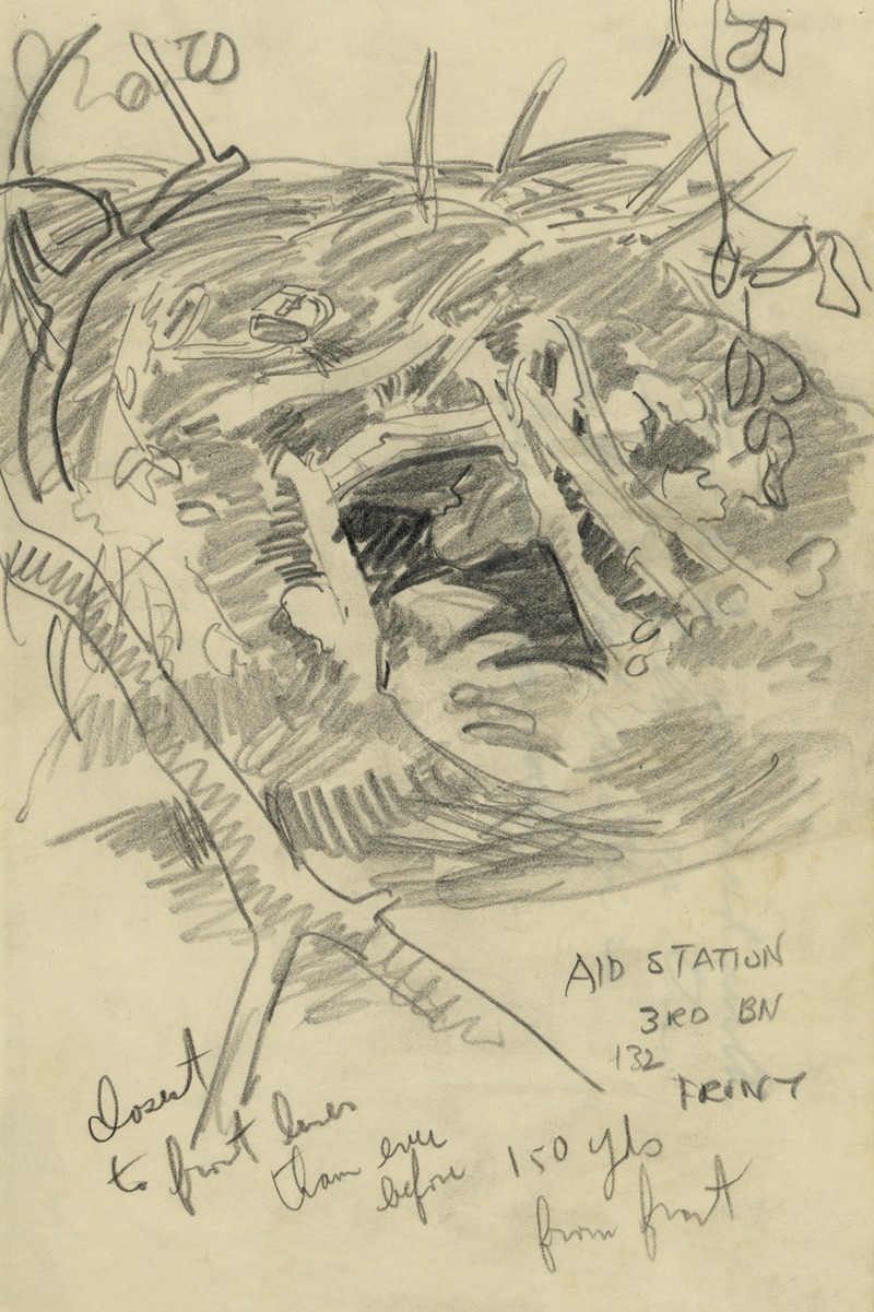 Aid station 3rd BN 132 front by Howard Brodie, 1942-1943 — digital art print download