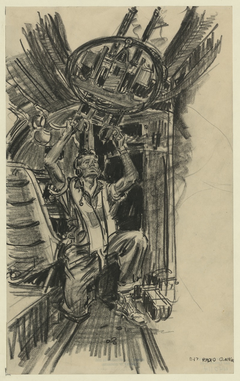 B-17 radio gunner by Howard Brodie, 1942 — digital art print download