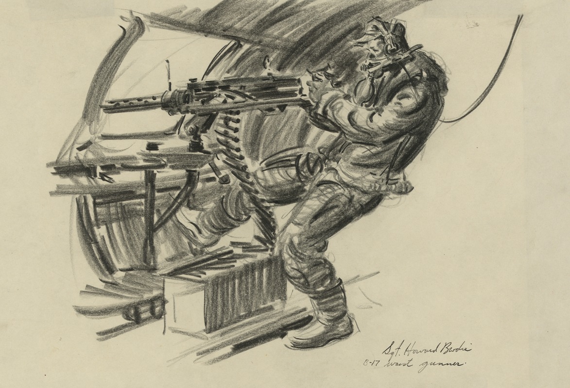 B-17 waist gunner by Howard Brodie, 1942-1943 — digital art print download