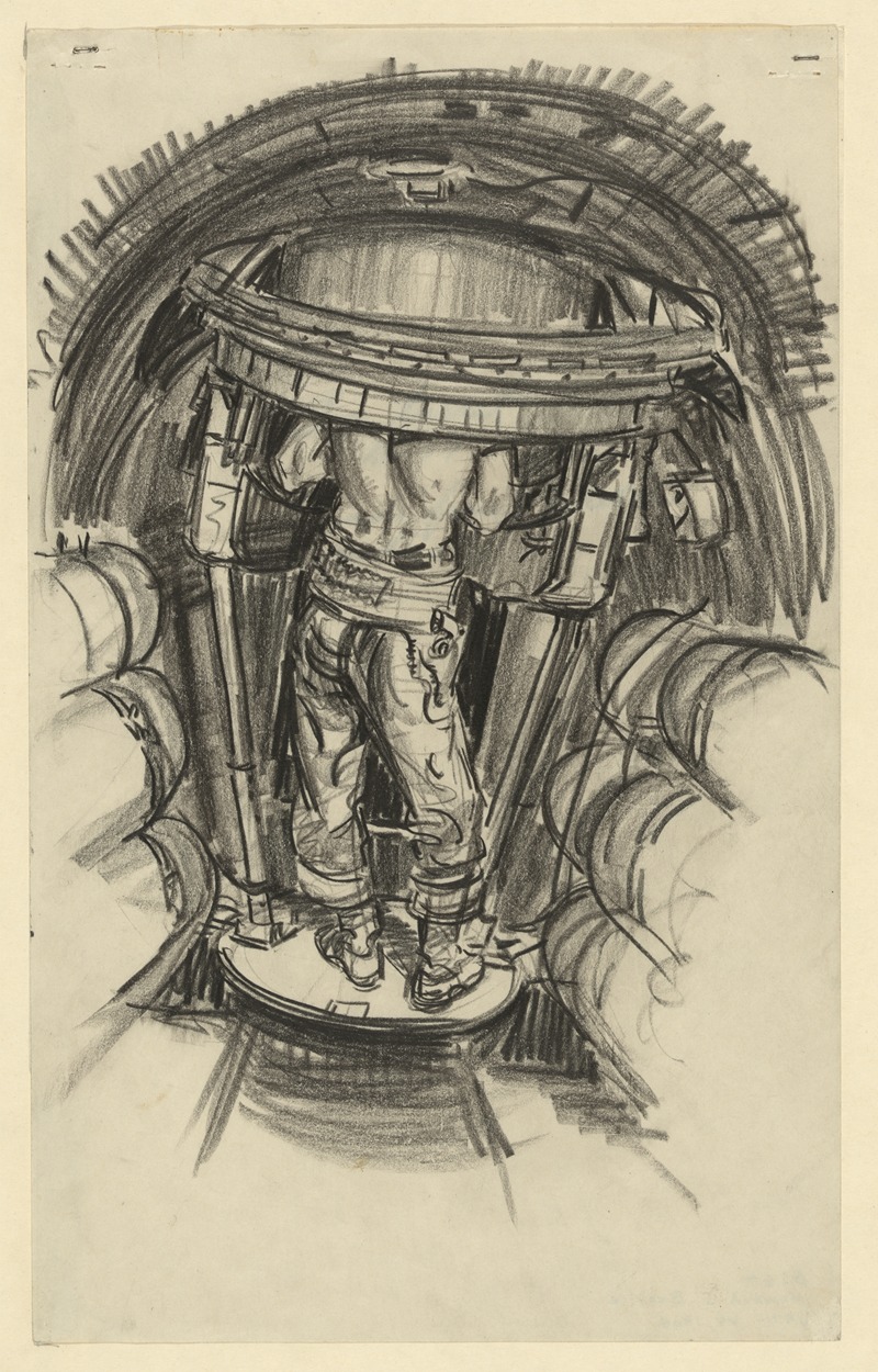 Top turret B-17 made from sketch notes by Howard Brodie, 1943 — digital art print download